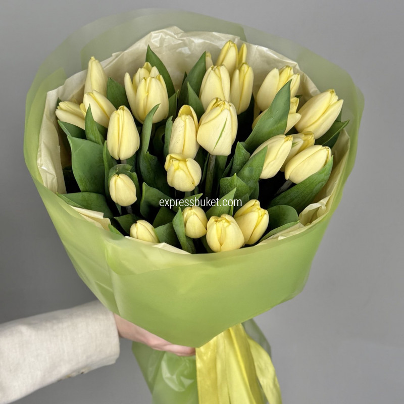 Желтый букет из тюльпанов, 21шт